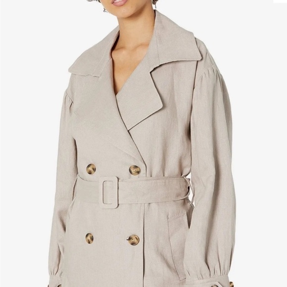 Avec Les Filles 100% Linen Belted Trench Coat Taupe Small NWOT - Picture 3 of 13
